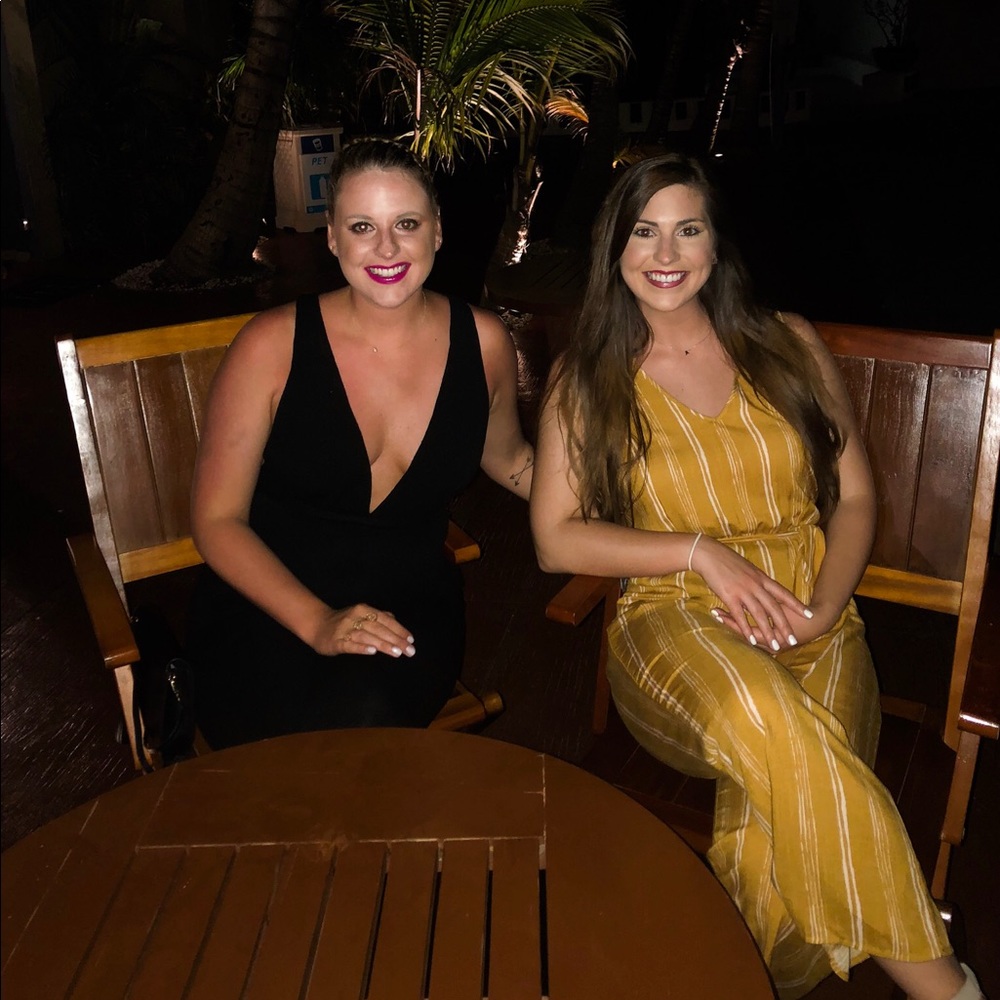 Super Stylish Mustard Gold Striped Romper Pantsuit Jumpsuit CLASSY #Preppy